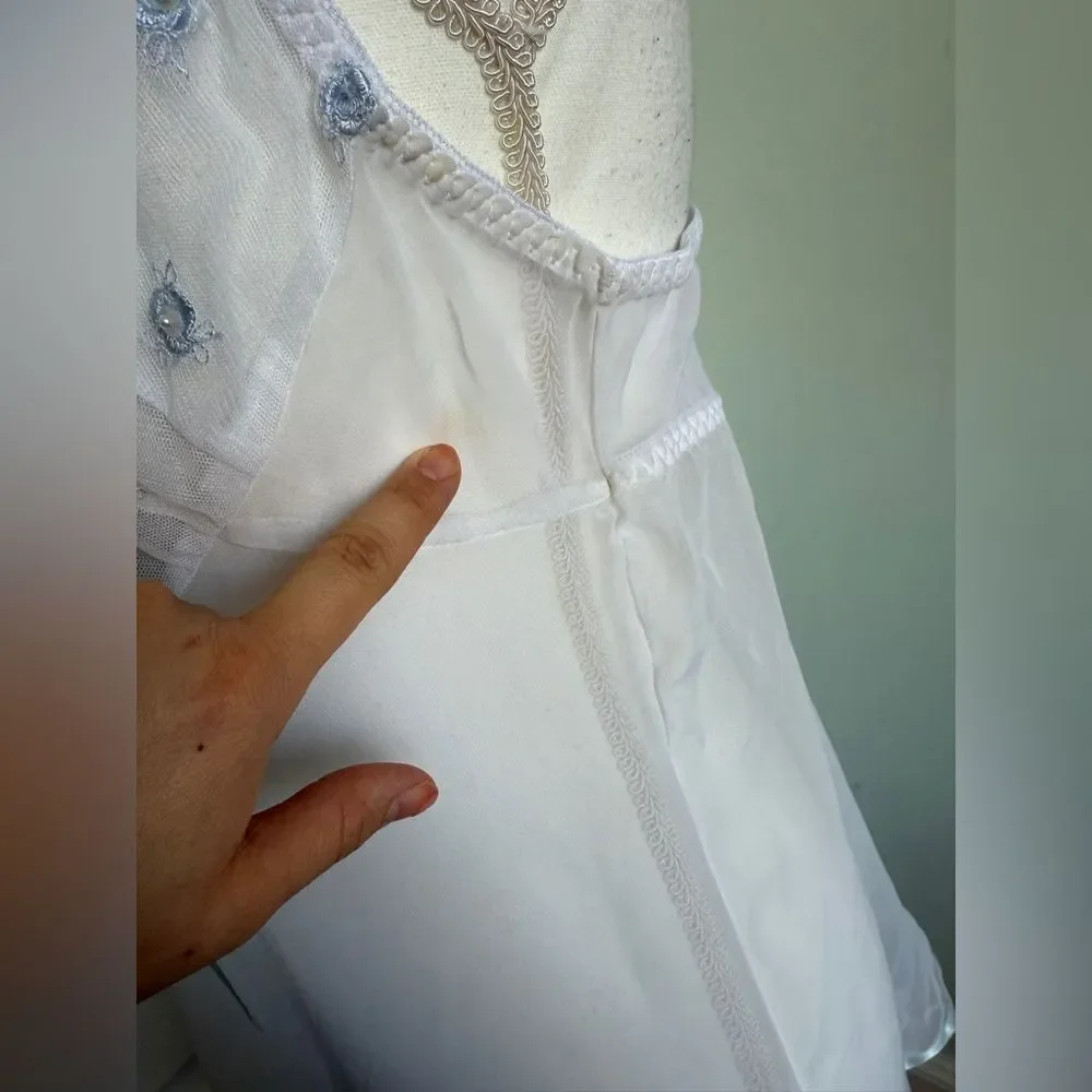 Vintage Cinema Etoile Lingere Top with Baby Blue Lace and Cream Colored Beads